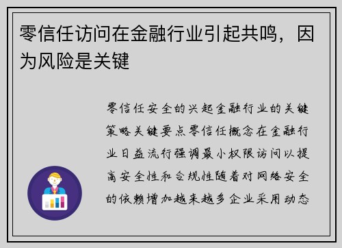零信任访问在金融行业引起共鸣，因为风险是关键 